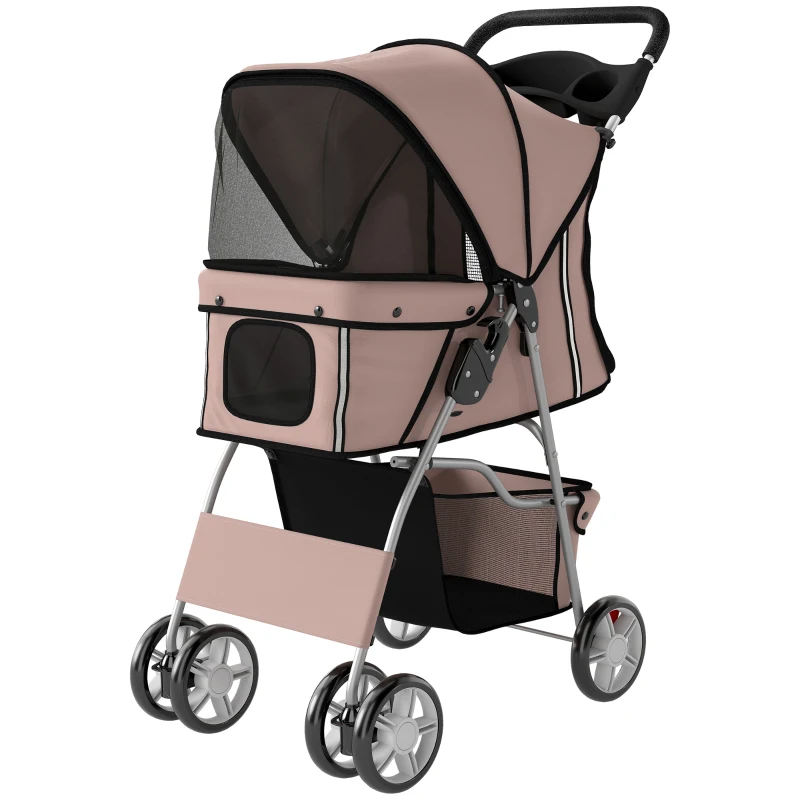 Poussette pour chiens et chats, pliante avec roues, bandes réfléchissantes, frein, plaquette et panier. – Image 4