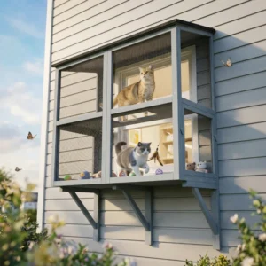 Terrier extérieur Catio Terrarium mural à 2 niveaux pour chats extérieur avec toit étanche
