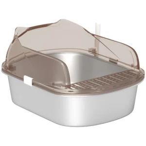 Litière pour chat en acier inoxydable  avec enclos hauts, cuillère, anti-collante et anti-fuite urinaire.