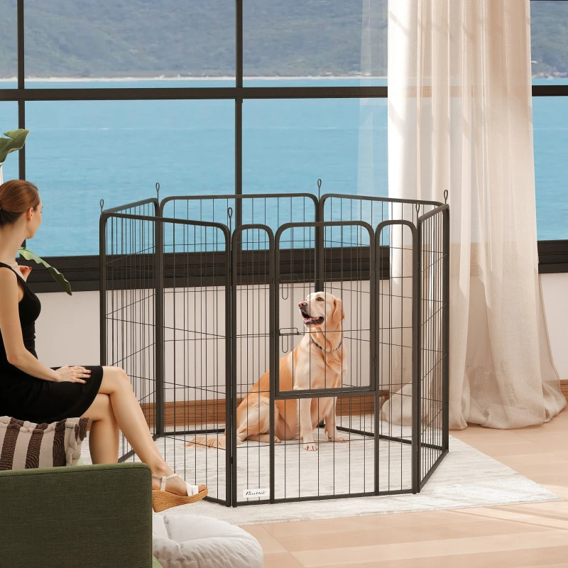 Parc de jeu pour petits chiens, chiots, Idéal pour lapins, furets, cochons d’Inde, 6 Panneaux Robuste intérieur extérieur avec porte et sangle, 39" de hauteur portable et pliable parc pour animaux.