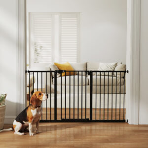 Barrière pour animaux avec porte, barrière intérieure pour escaliers, comprend un kit d’extensions de 7 », 8 », 12 », une barrière de sécurité montée sous pression de 30 pouces de hauteur.
