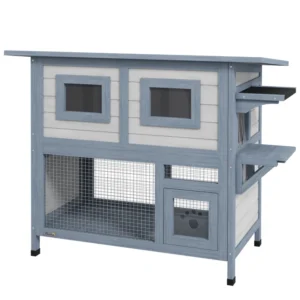 Maison extérieure 2 niveaux avec porte d’évasion, plateforme de saut, pour 1 ou 2 chats