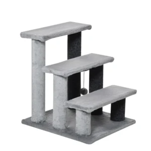 Escalier pour chats 3 marches, petit arbre à chat pour chats d’intérieur avec griffoirs, balle jouet