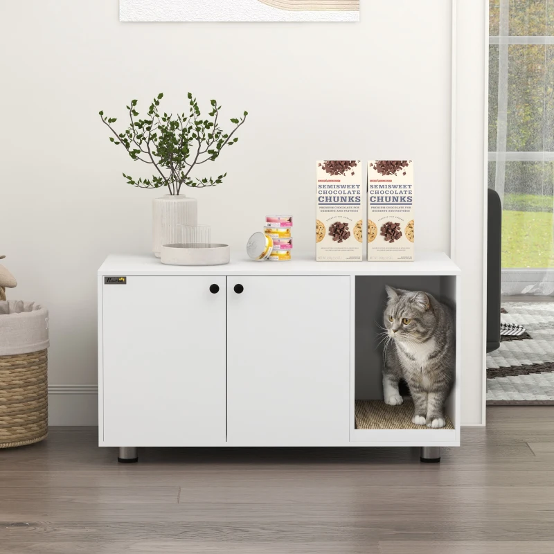 Meubles de litière, cachés pour toilettes pour chats avec doubles portes et grattoir. – Image 2