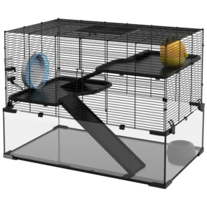 Cage à hamsters avec bassin en verre pour petites bêtes.