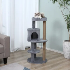 Arbre à chat de 41" avec appartement, griffoirs et balle suspendue.