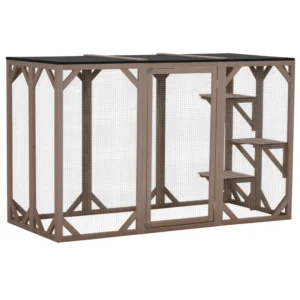 Un enclos extérieur en bois pour chats clapier-petit pour 1-2 lapins, chatons, cage pour chats avec toit étanche, plateformes à plusieurs niveaux.