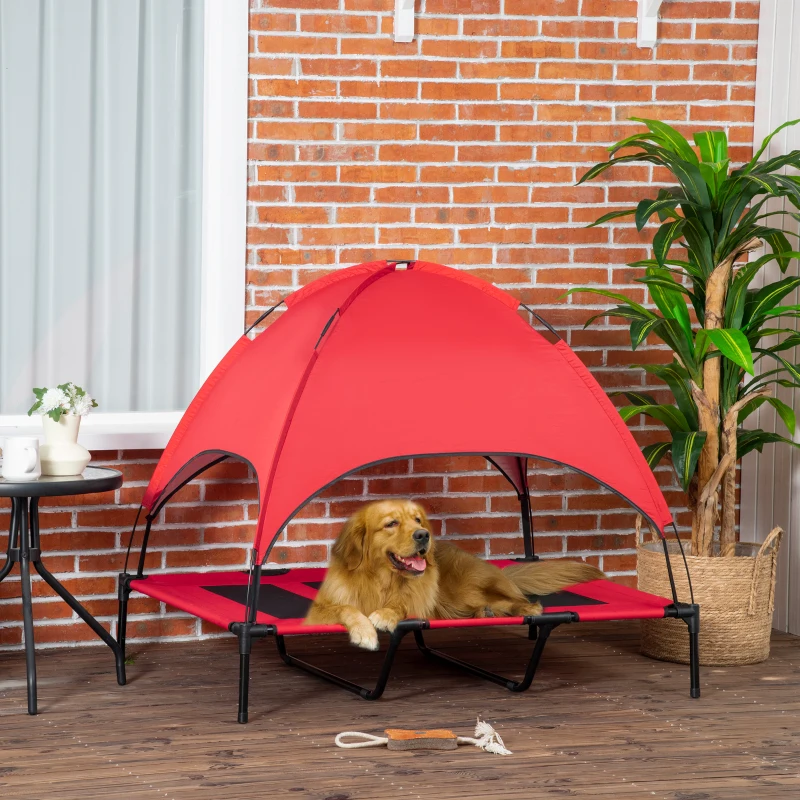 Lit surélevé avec auvent, lit de camp portatif surélevé pour chiens taille XL, intérieur et extérieur. – Image 2