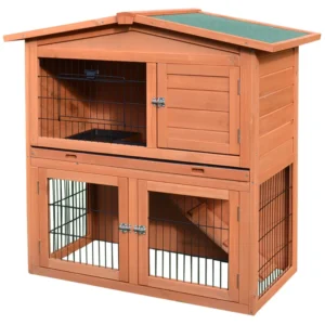 Clapier pour lapin a 2 étages avec rampe coulissante pour extérieur.