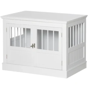 Table d’appoint pour chiens avec trois portes pour petits chiens.