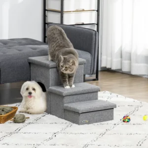 Rampe pour chiens et chats avec boîtes de rangement, escaliers 3 marches pour animaux pour lits hauts et canapé avec coussin moelleux lavable
