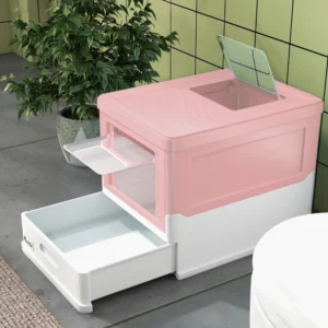 Bac à litière fermé avec cueillette, plateau, entrée principale, grand espace, pliable, portable