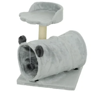 Petit arbre à chat de 18,5", tour compacte pour chats avec tunnel, griffoir, lit moelleux, balle pendante, pour usage intérieur.