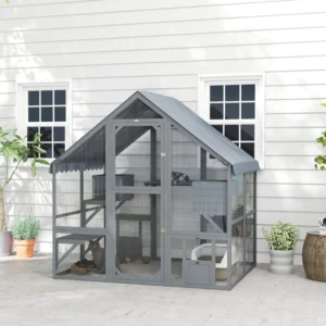 Grand Catio en extérieur avec couverture étanche, 2 boîtes de repos, 4 plateformes, pont, pour 2 à 4 chatons