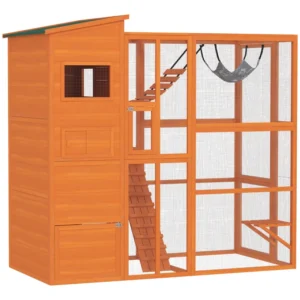 Enclos extérieurs pour chats 76" Catio avec condo pour chats, plateformes de saut, échelle, rampes, hamac pour 2-3 chats d’intérieur