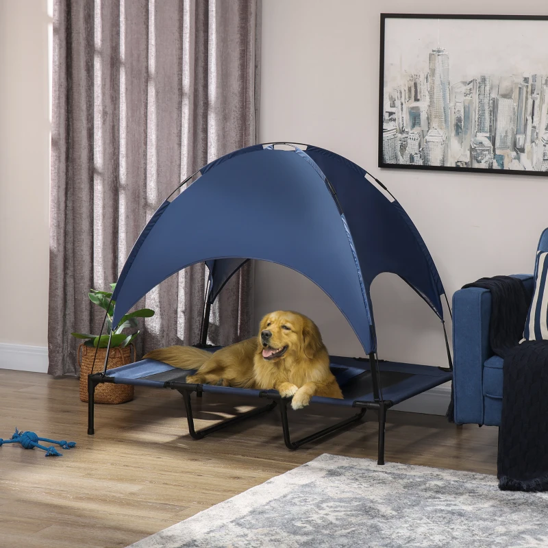 Lit surélevé avec auvent, lit de camp portatif surélevé pour chiens taille XL, intérieur et extérieur. – Image 6