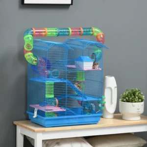 Cage à hamster 18,5", petite maison à 5 étages avec système de tunnel, roue d’exercice, et gourde
