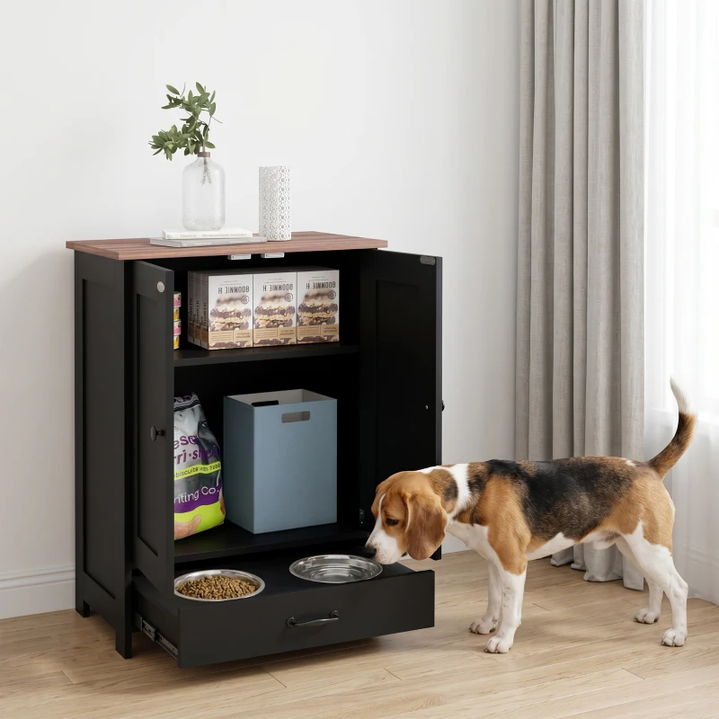 Meuble de stockage de nourriture pour animaux Station d’alimentation pour chiens avec panneau réglable, crochets, pour chiens de taille moyenne. – Image 4