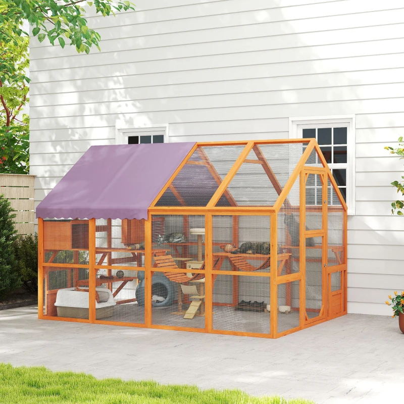Terrarium extérieur pour chats Maison sauvage en bois avec auvent étanche, ponts, bacs de repos, plateformes, pour 3 à 6 chats. – Image 3