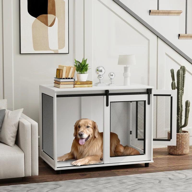 Meubles pour chiens avec porte coulissante de grange, table d’appoint style meuble pour chiens de grande taille. – Image 2