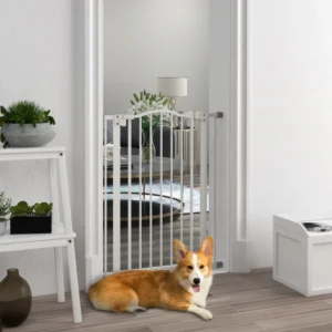 Porte pour chien extra haute avec porte, ajustement sous pression, fermeture automatique, double verrouillage pour portes et couloirs et escaliers.