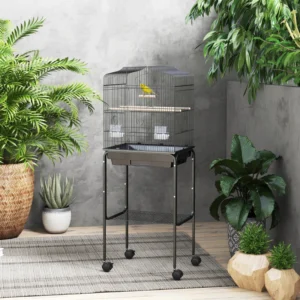 Cage pour oiseaux avec aire de jeu – Sur roulettes, avec étagère – Noir – 49