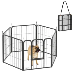 Parc de jeu pour chiens 6 panneaux robuste intérieur extérieur avec porte et sangle, enclos portables et pliables de 24" de hauteur.