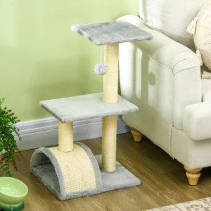 Arbre à chat de 28" avec griffoir, balle jouet pour chats d’intérieur.