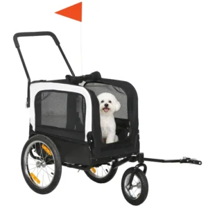 Remorque à vélo 2 en 1 chien, poussette pour chiens avec laisse de sécurité, attelage, drapeau, réflecteurs, coussin pour petits chiens.