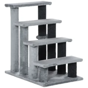 Escaliers pour chats 4 marches, petit arbre à chat d’intérieur avec poteaux à griffer, balle jouet.