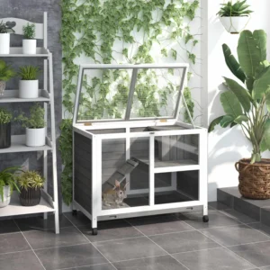 Clapier intérieur avec roues, cage à lapins maison avec accès supérieur, rampe, plateau de sortie