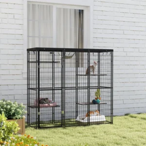 Intérieur extérieur en fil de soudage Catio avec couverture étanche, 4 plateformes de saut, et hamac