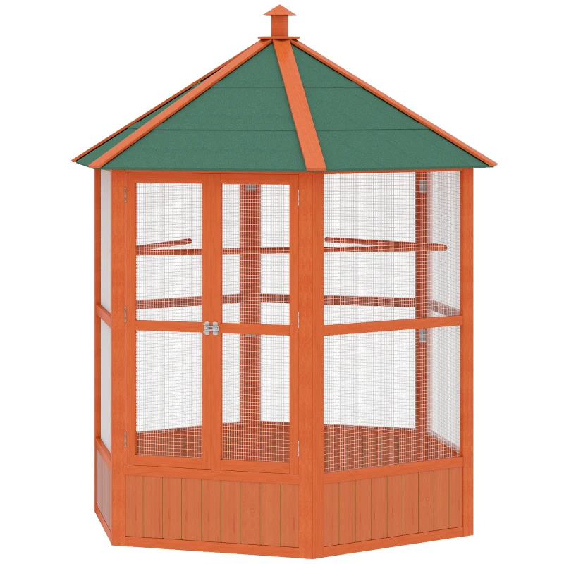 Cage à oiseaux en bois 70"H volière extérieure hexagonale avec portes. – Image 2