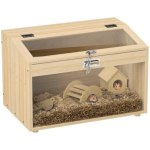 Cage à hamster de 22" de large avec dessus ouvrable et fenêtres en acrylique, cage pour petits animaux avec cabane, bascule, et échelle