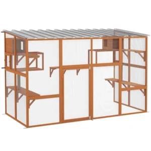 Cat Catio, grand enclos extérieur pour chats avec 2 appartements, plateformes de saut, toit étanche.