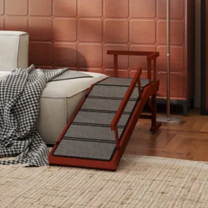 Rampe en bois pour chiens de grande taille, 49" de long, avec tapis antidérapant, garde-corps amovibles pour canapé.