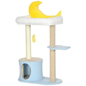 Tour pour chats d’intérieur avec lit de maison en polaire en peluche, plate-forme étoilée.