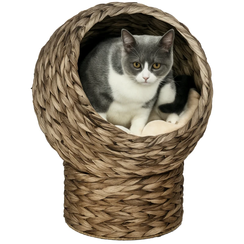 Lit pour chat en osier avec coussin, support pour chats d’intérieur – Image 2