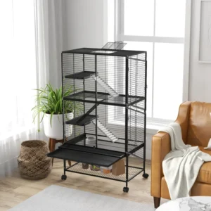 Cage à chinchillas et furets roulante de 54"avec plateau amovible, étagère de rangement