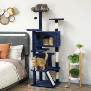 Arbre à chat 54", tour à chats à plusieurs niveaux avec griffoirs, appartements pour chats, lit, plateformes, rampe, balle jouet.