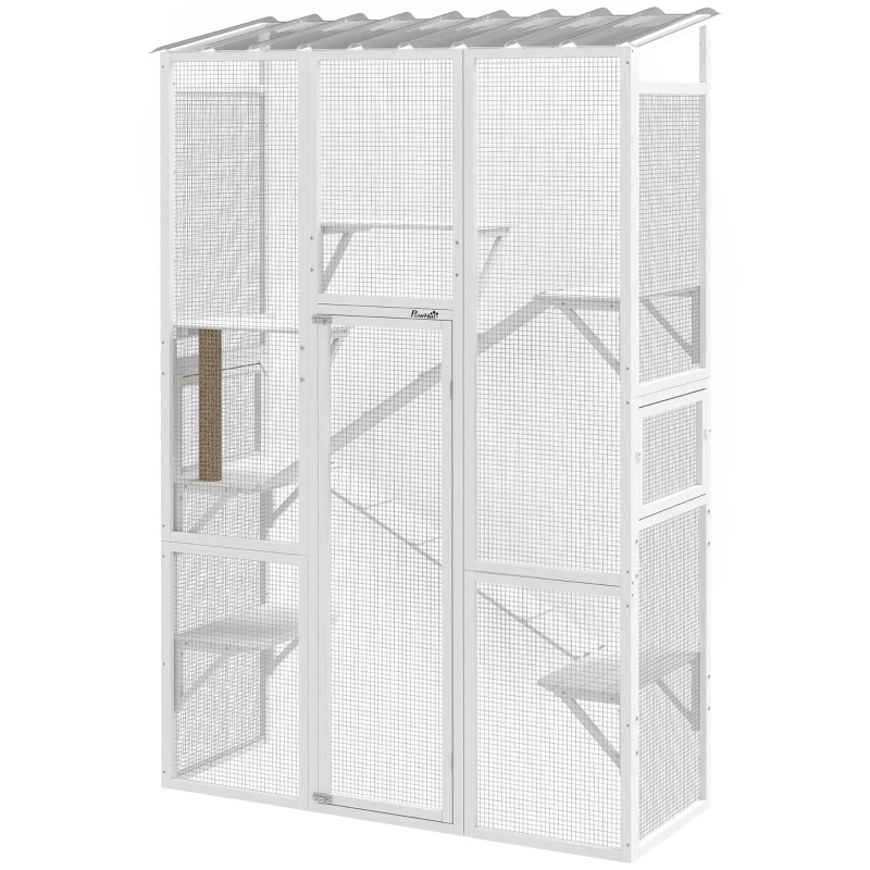 Enclos extérieurs pour chats en bois Wood Catio avec 6 plateformes de saut, griffoir, 2 rampes, toit étanche – Image 2