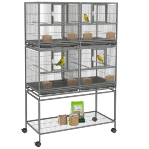 Cage à oiseaux de reproduction divisée 61"H avec support roulant.