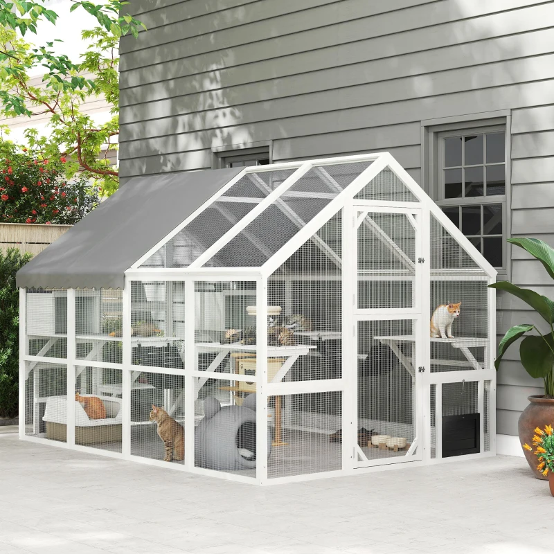 Terrarium extérieur pour chats Maison sauvage en bois avec auvent étanche, ponts, bacs de repos, plateformes, pour 3 à 6 chats. – Image 8