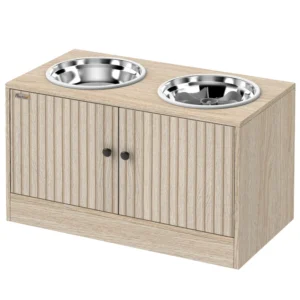 Gamelles pour chiens élevées avec rangement, mangeoire lente, 2 gamelles antidérapantes en acier inoxydable pour nourriture et eau.