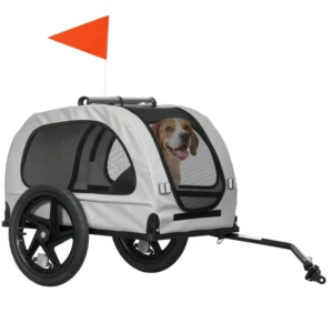 Remorque vélo avec fenêtres en treillis, laisse de sécurité, drapeau de sécurité, portes, pour voyages de petits à moyens chiens.