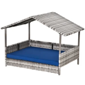 Lit pour chien en osier pour meubles en rotin intérieur/extérieur avec coussin