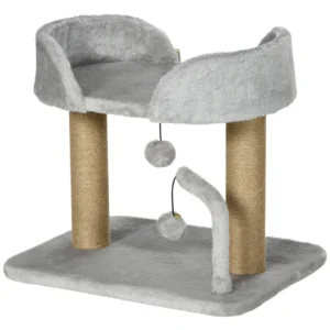 Condo tour de chat pour chats d’intérieur, petit arbre à chat avec griffoirs en jute, perchoir supérieur, balles pendantes.