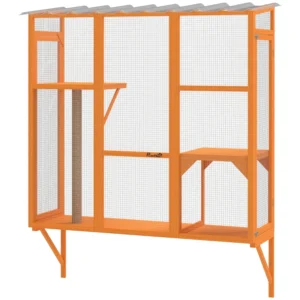 Catio en bois en extérieur, enclos pour 2 à 3 grands chats avec 2 plateformes de saut et griffoir