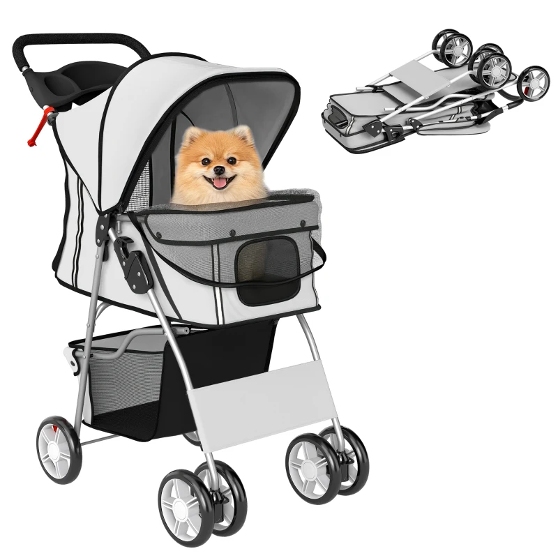 Poussette pour chiens et chats, pliante avec roues, bandes réfléchissantes, frein, plaquette et panier. – Image 11