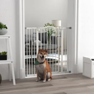 Porte pour chien extra haute avec porte, ajustement sous pression, fermeture automatique, double verrouillage pour les portes, couloirs, et escaliers.